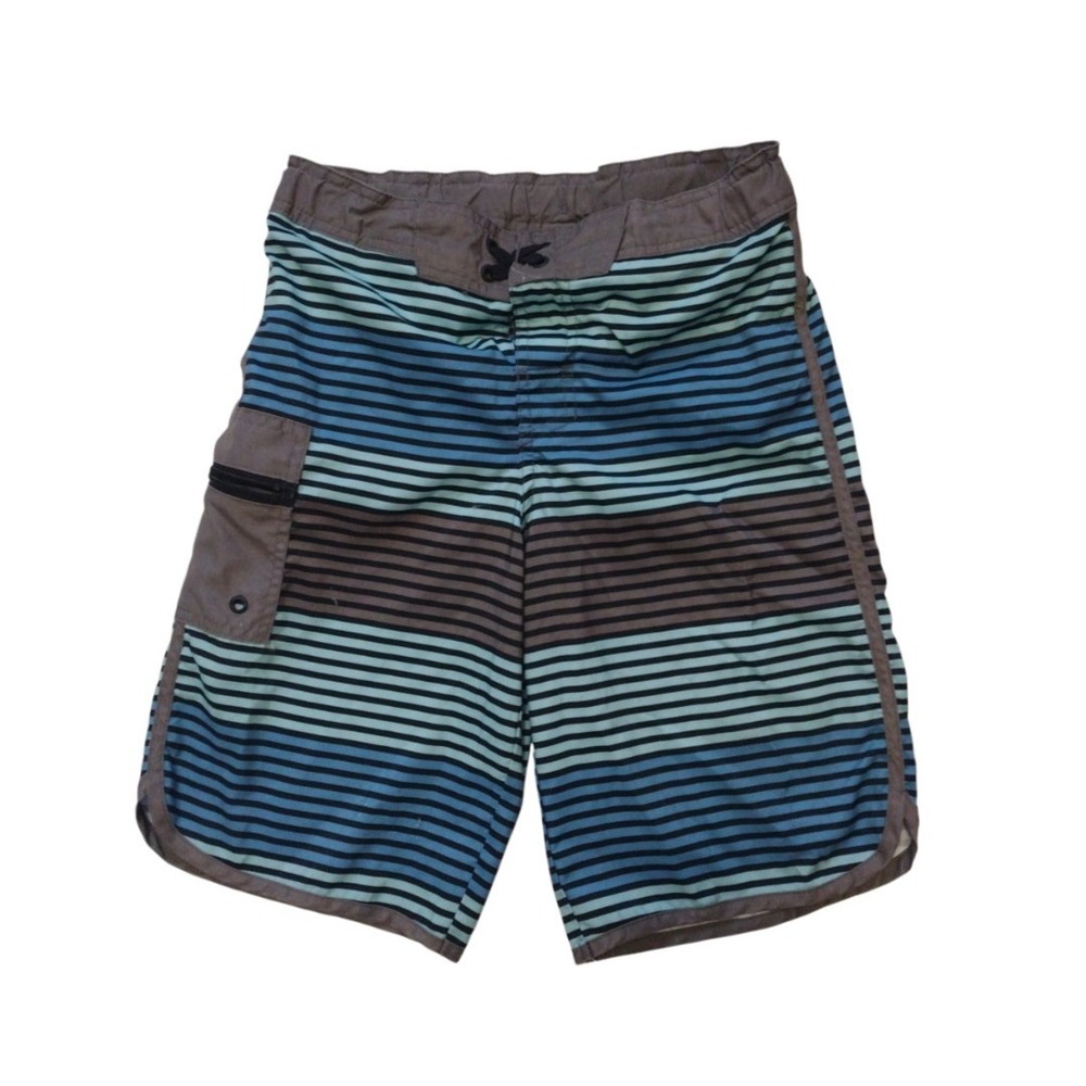 Art Class Swimsuit Youth 14 Black Blue Stripe Mesh Pockets Trunk Beach Vacation